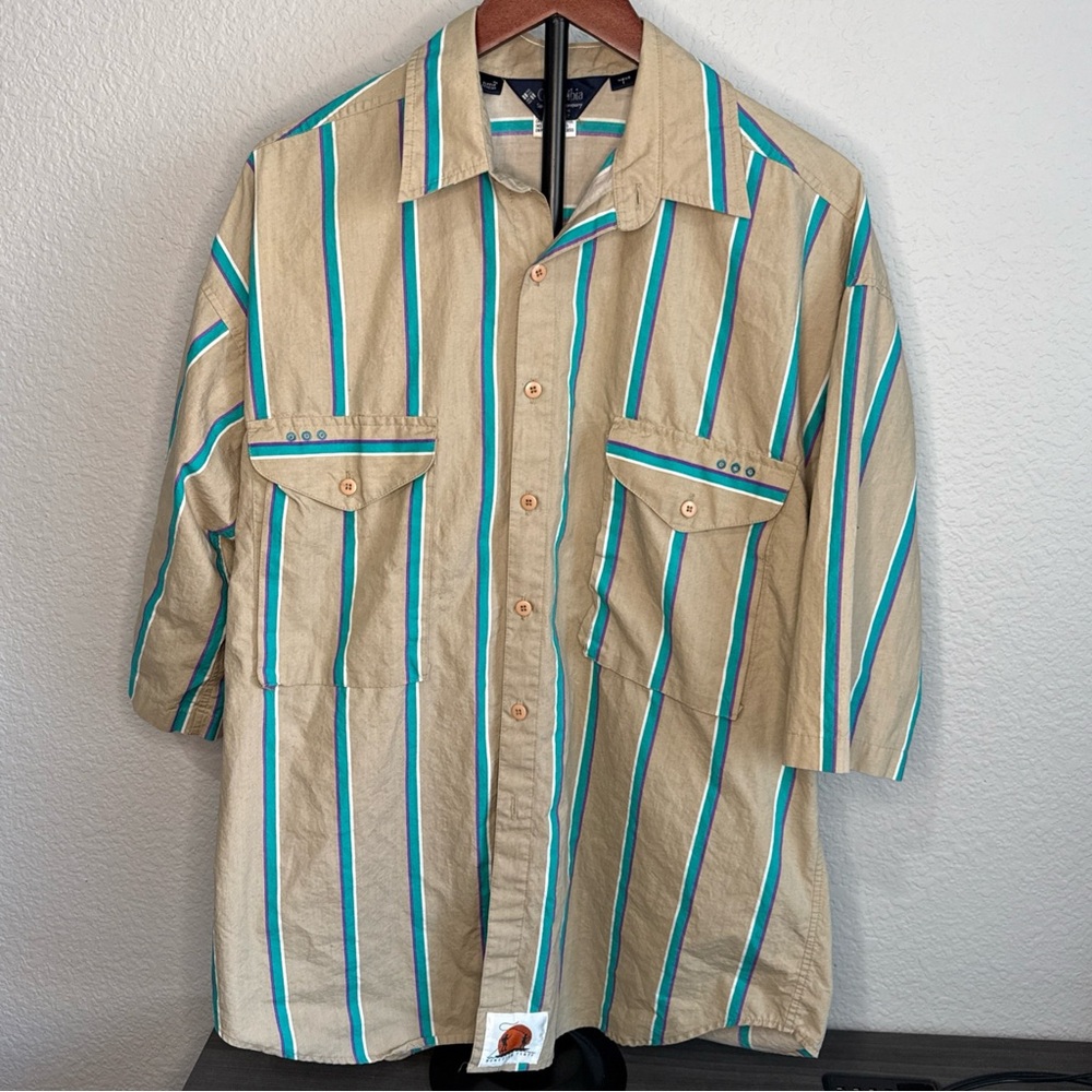 Vintage Columbia Sportswear Striped Button Up Short Sleeve Shirt